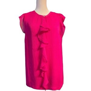 NWT DKNY Lightweight Ruffle Front Lined Blouse In Hot Pink. Size Large